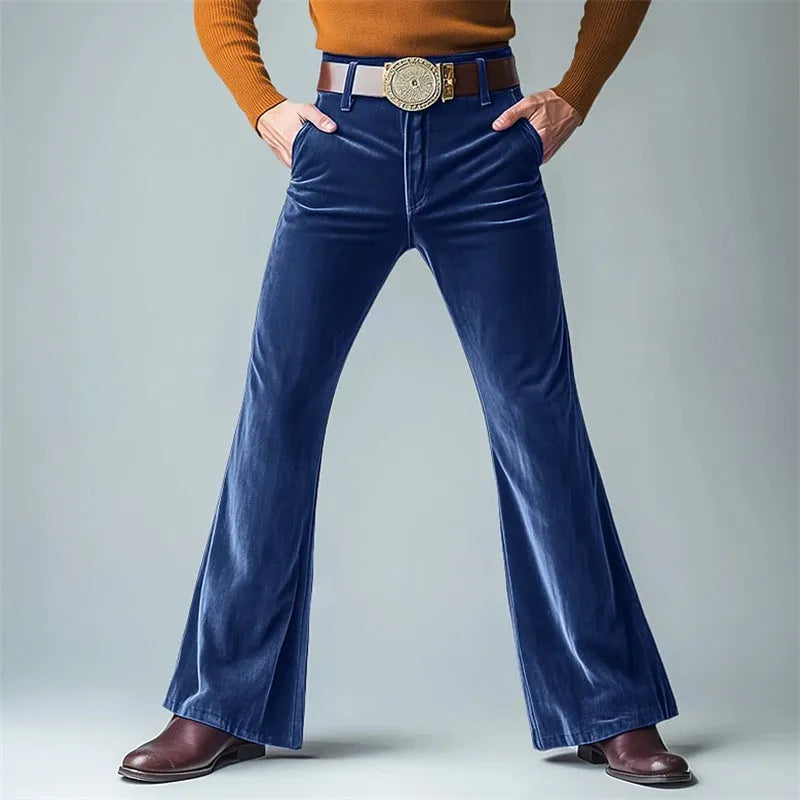 Men's gold velvet slim flared trousers in seven colours for banquet and business wear