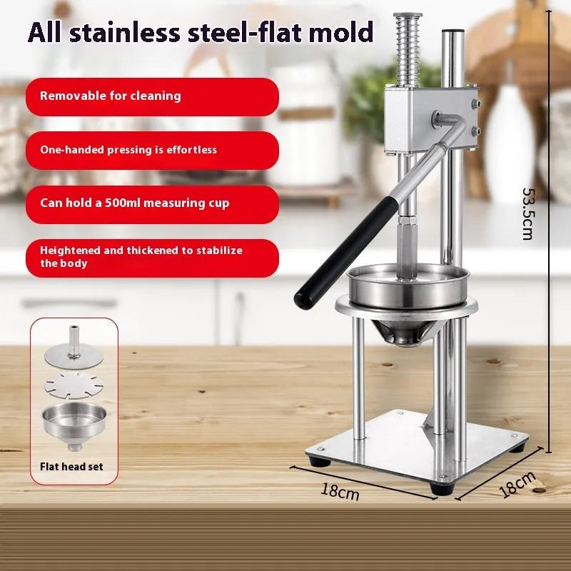 Manual stainless steel and nylon orange juicer with 480cm size on a kitchen counter.