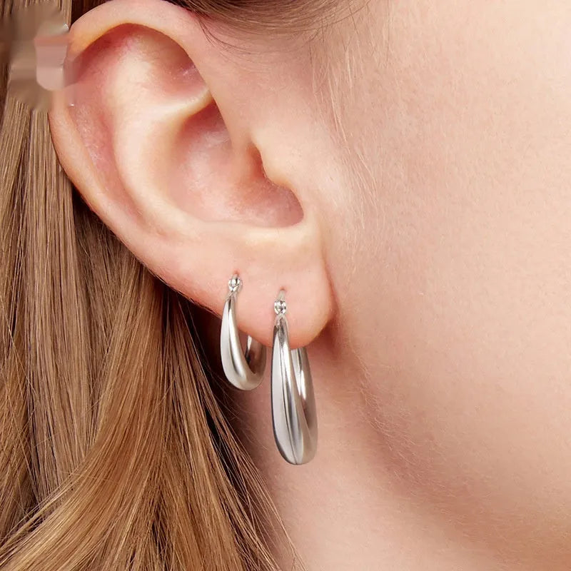 Copper geometric ring ear clip earrings with silver-colour needle in three size options