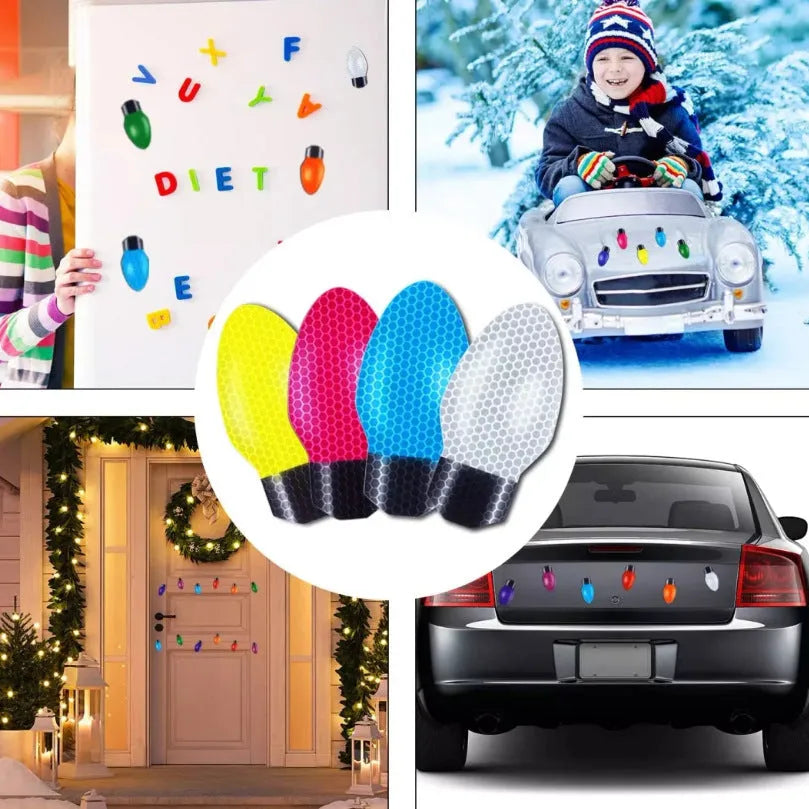 Christmas reflective magnetic bulb paste set with white honeycomb material and magnetic backing