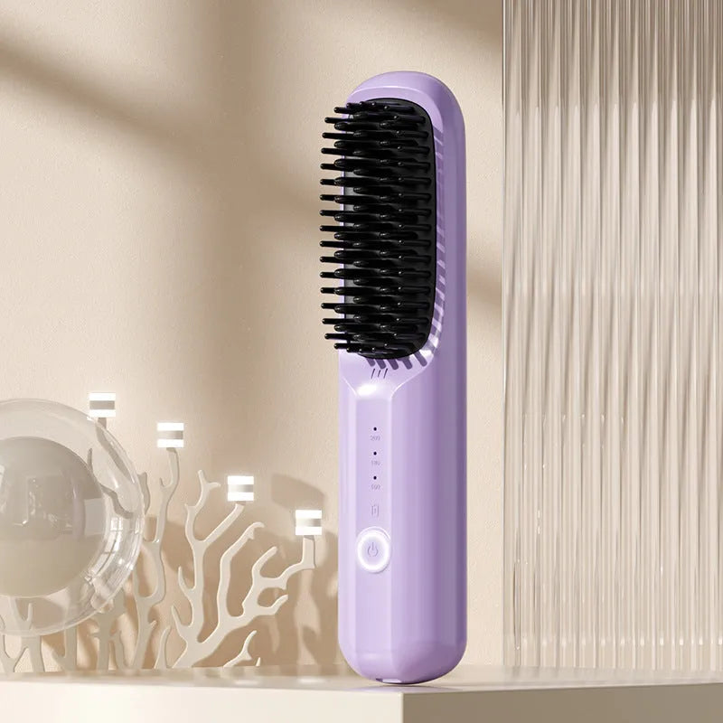 Wireless anion straightening comb in beige white colour with Type-C charging port
