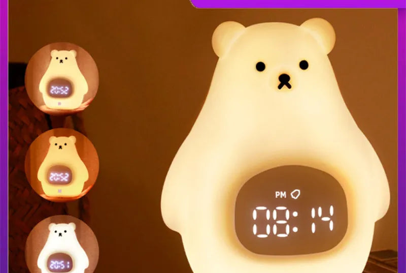 Cartoon big white bear silicone night light with timer and alarm functions