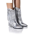 Women's black chunky heel tassel boots with super high stiletto heel