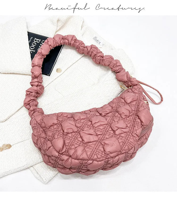 Women's nylon shoulder messenger bag in beige colour with adjustable strap