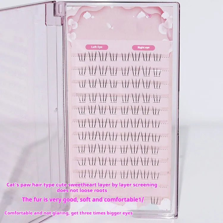 Kitten's paw design false eyelashes on a white background, showing 12 rows and pointed 4-6mm length.