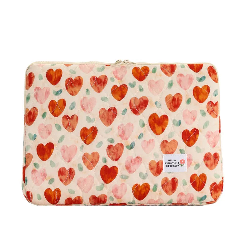 Women's floral cloth laptop bag in green flower, red heart, pink flower, or red flower patterns
