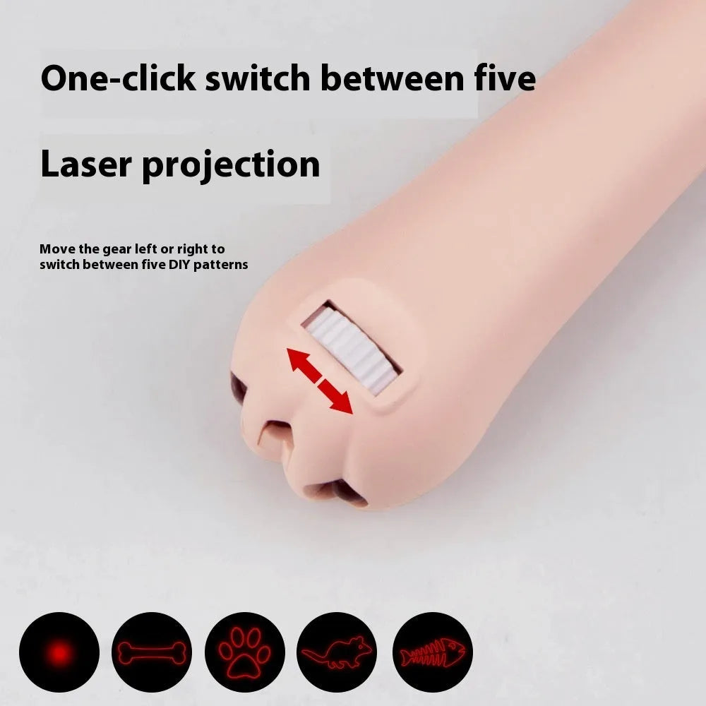 Colourful plastic cat tease wand with laser patterns and removable footprint tip for indoor pet play