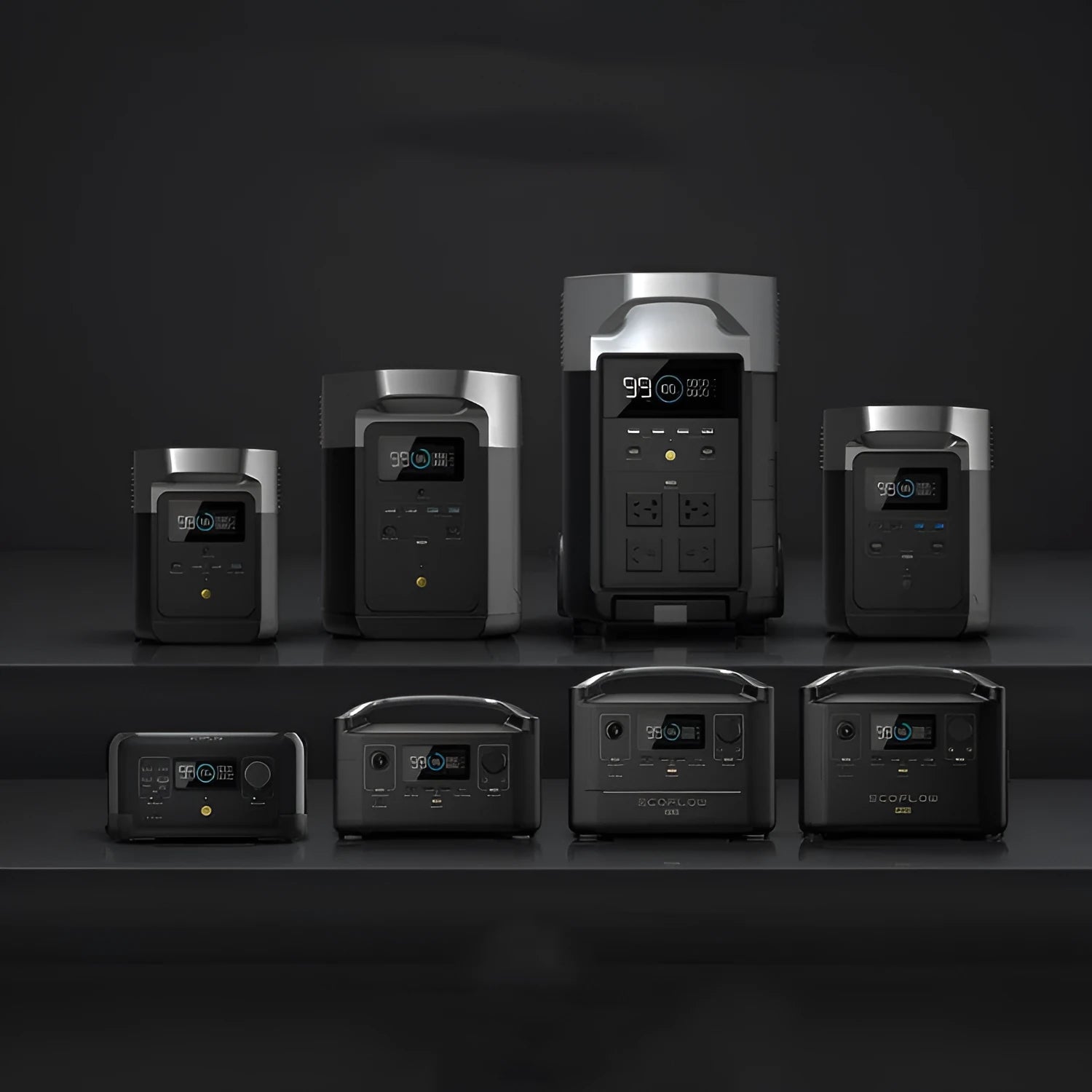 Rui Pro 720Wh portable power station with LCD display and multiple output ports including USB-C and AC sockets