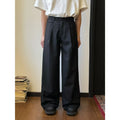Men's brown straight-cut wide-leg casual suit trousers laid flat