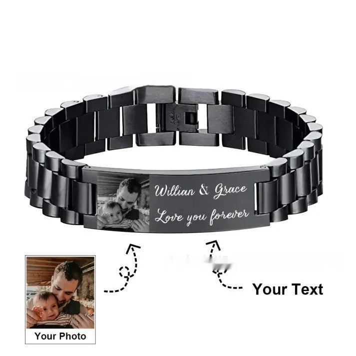 Titanium steel men's lettering bracelet with heart-shaped curved piece design