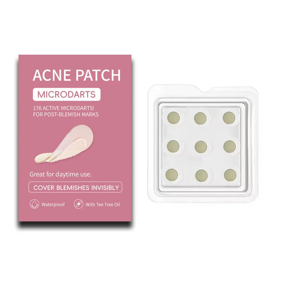 Box containing 9 acne patches for treating pimple and closed mouth acne with desalting function