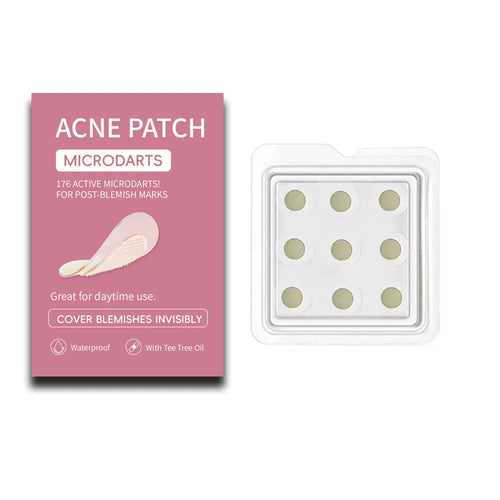 Box containing 9 acne patches for treating pimple and closed mouth acne with desalting function