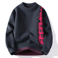 Men's loose fit knitted pullover with ribbed hemline in polyester and rabbit fur blend fabric