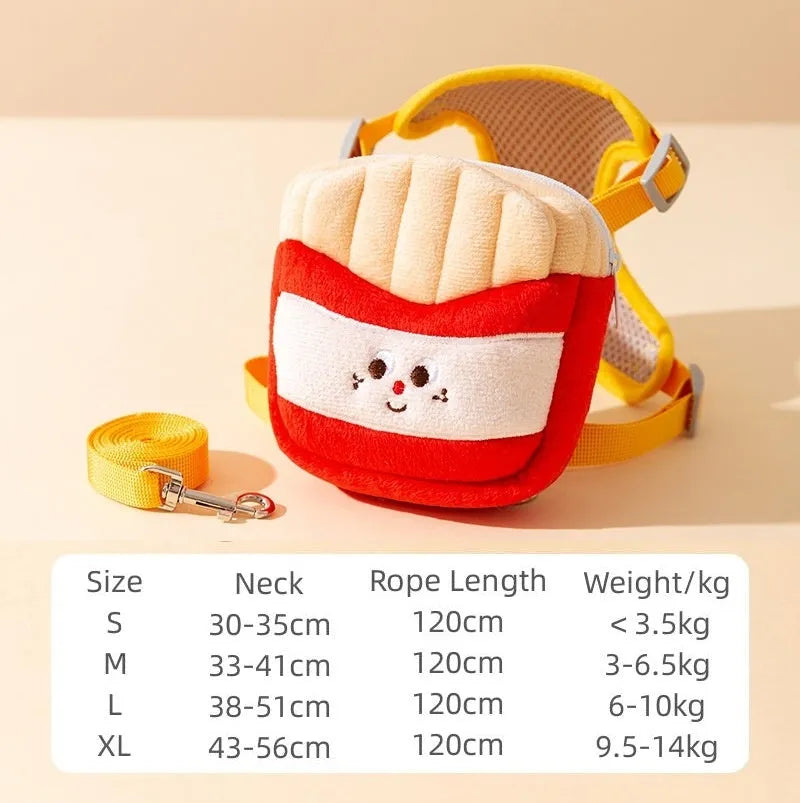 Cartoon hamburger design adjustable vest leash for dogs and cats in backpack escape-proof harness