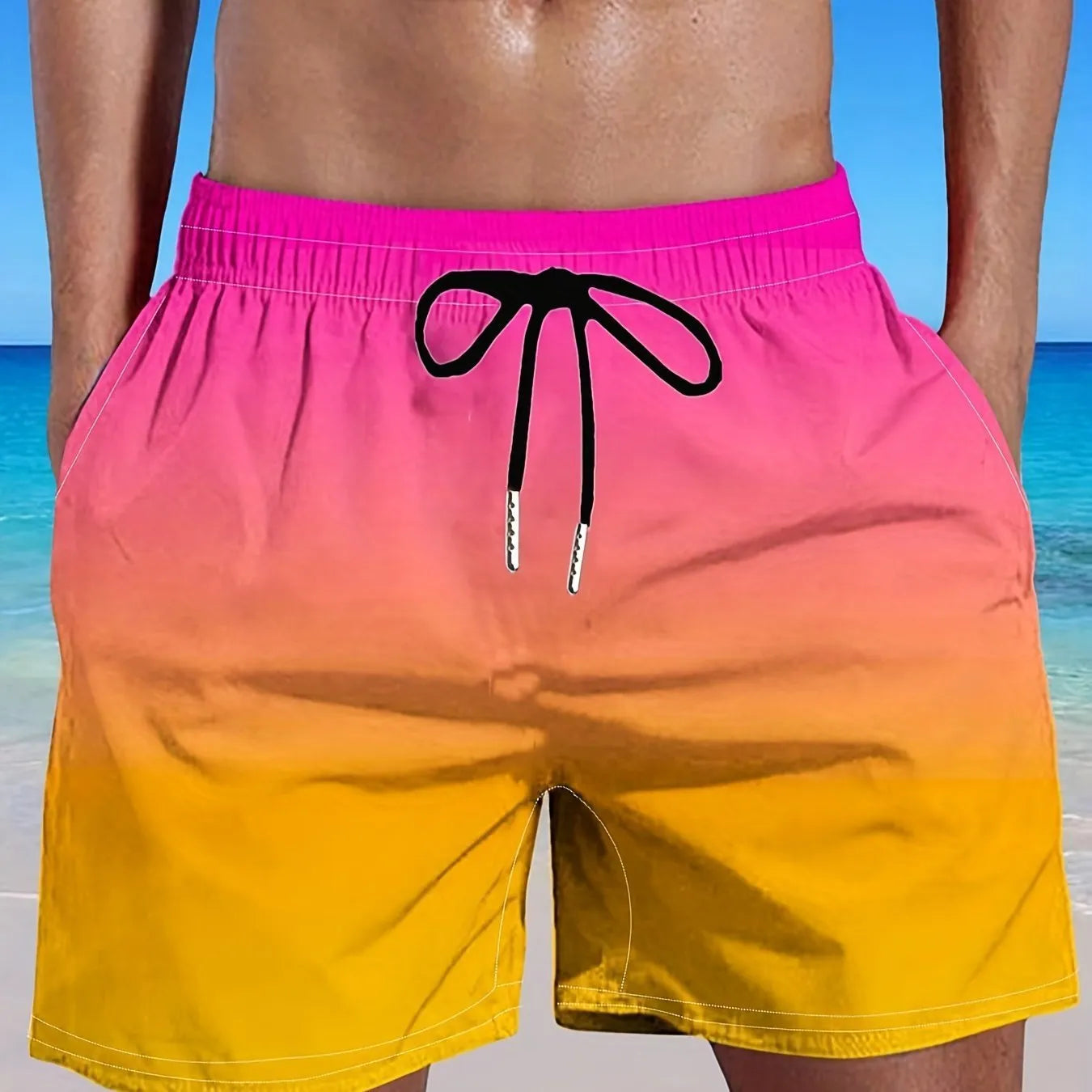 Men's gradient colour sports shorts with 3D digital printing on mesh fabric