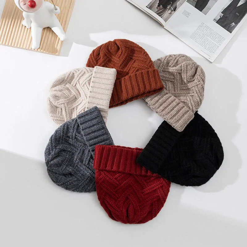 Women's thick wool knitted dome winter hat in six colour options