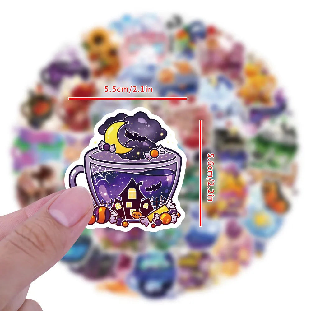 Colourful tea cup graffiti waterproof stickers in Nordic style for sports scooters