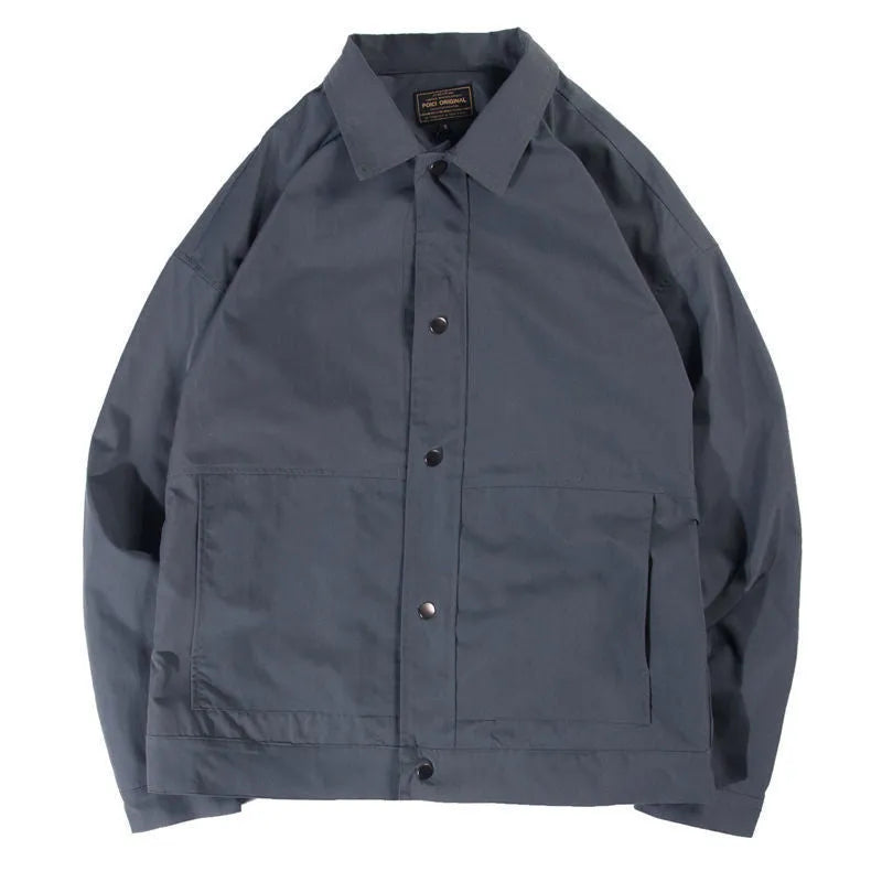 Men's single-layer Korean style jacket in polyester, shown in light gray, suitable for spring and autumn.