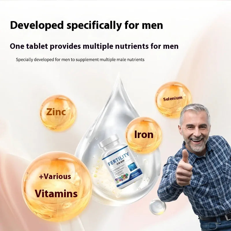 Bottle of 60 male fertility tablets with COMBLEX vitamin mineral amino acids formula