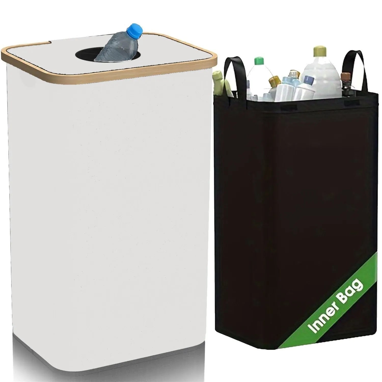 Black bamboo storage basket with lid showing ventilation holes and internal pockets