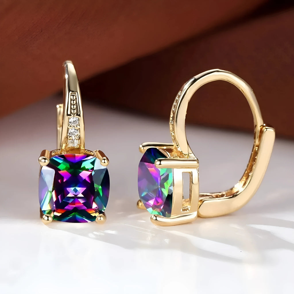 Square colourful moissanite geometric quadrilateral ear clip in gold electroplated copper