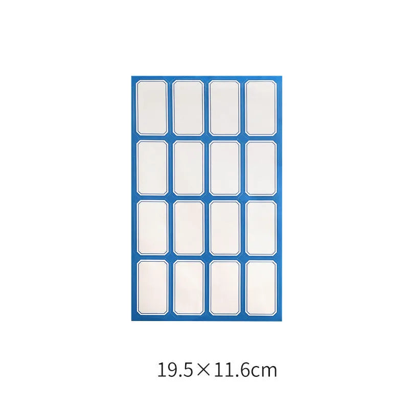 Handwritten label adhesive sticker collection showing multiple grid formats and colour options
