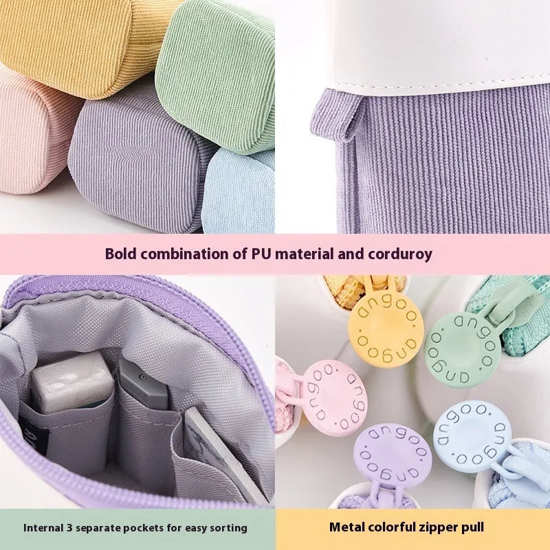 Korean style telescopic drop-down stationery case in six PU corduroy colour options