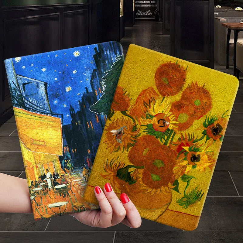 Handmade floral design silicone flip case for iPad on a table