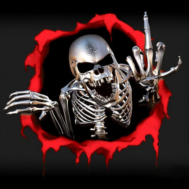 Reflective metal skull car sticker with colourful broken shell design on PET material