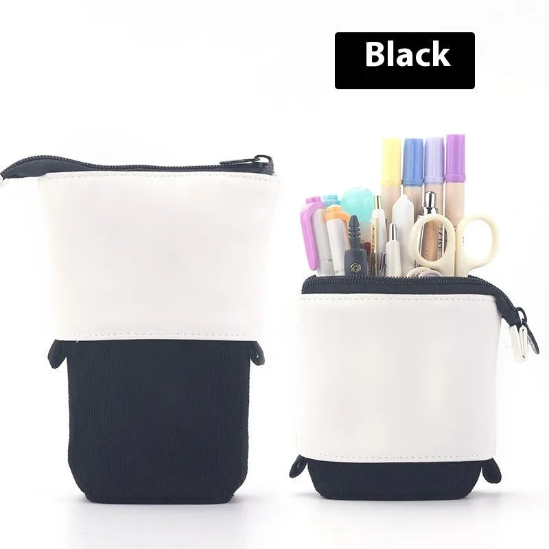 Korean style telescopic drop-down stationery case in six PU corduroy colour options