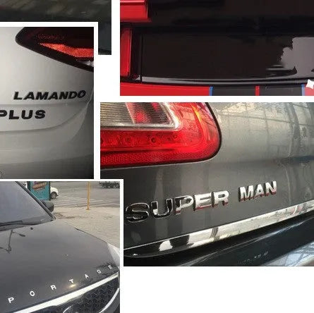 Zinc alloy 3D car bumper sticker showing raised metal letter design