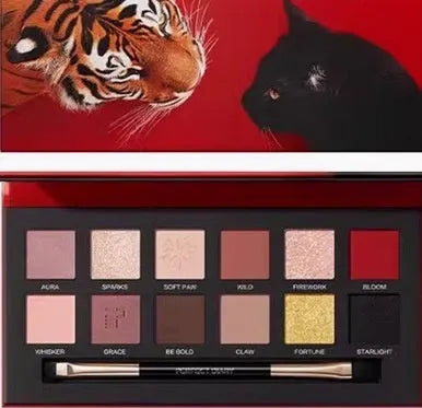 Twelve-colour animal themed eye shadow palette with matte and shimmer shades
