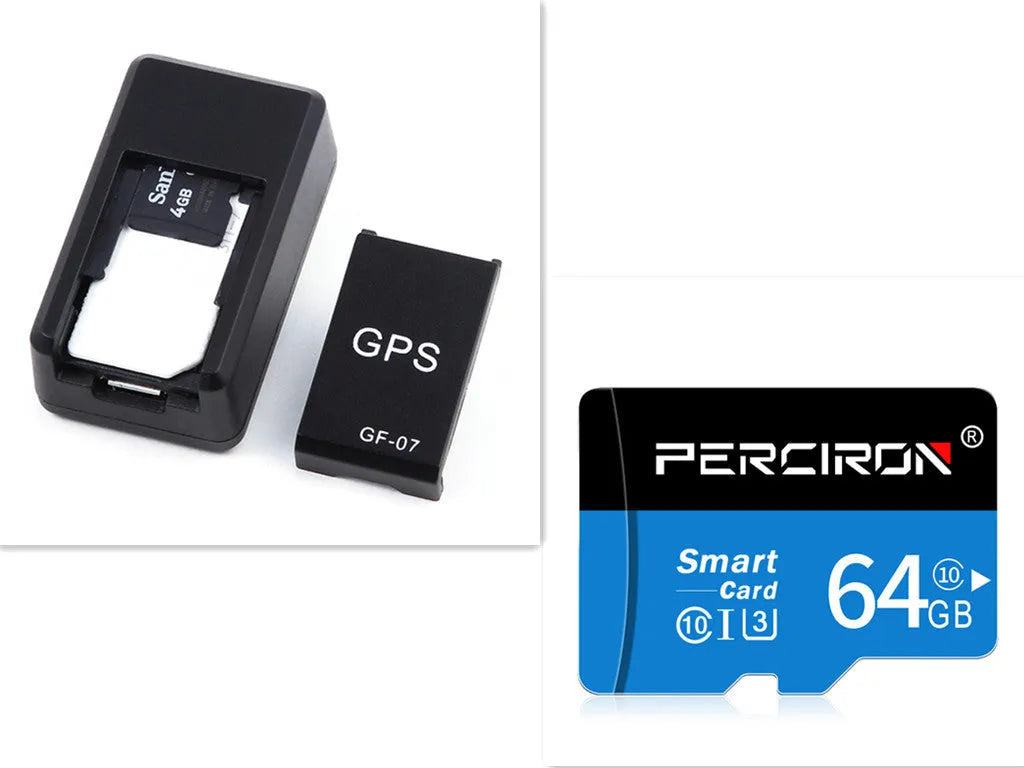 Black mini magnetic GPS car tracker device with dimensions 35x20x14mm