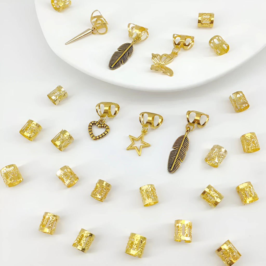 26-piece pack of antique style hair rings with trendy leaves design in gold or silver electroplated alloy