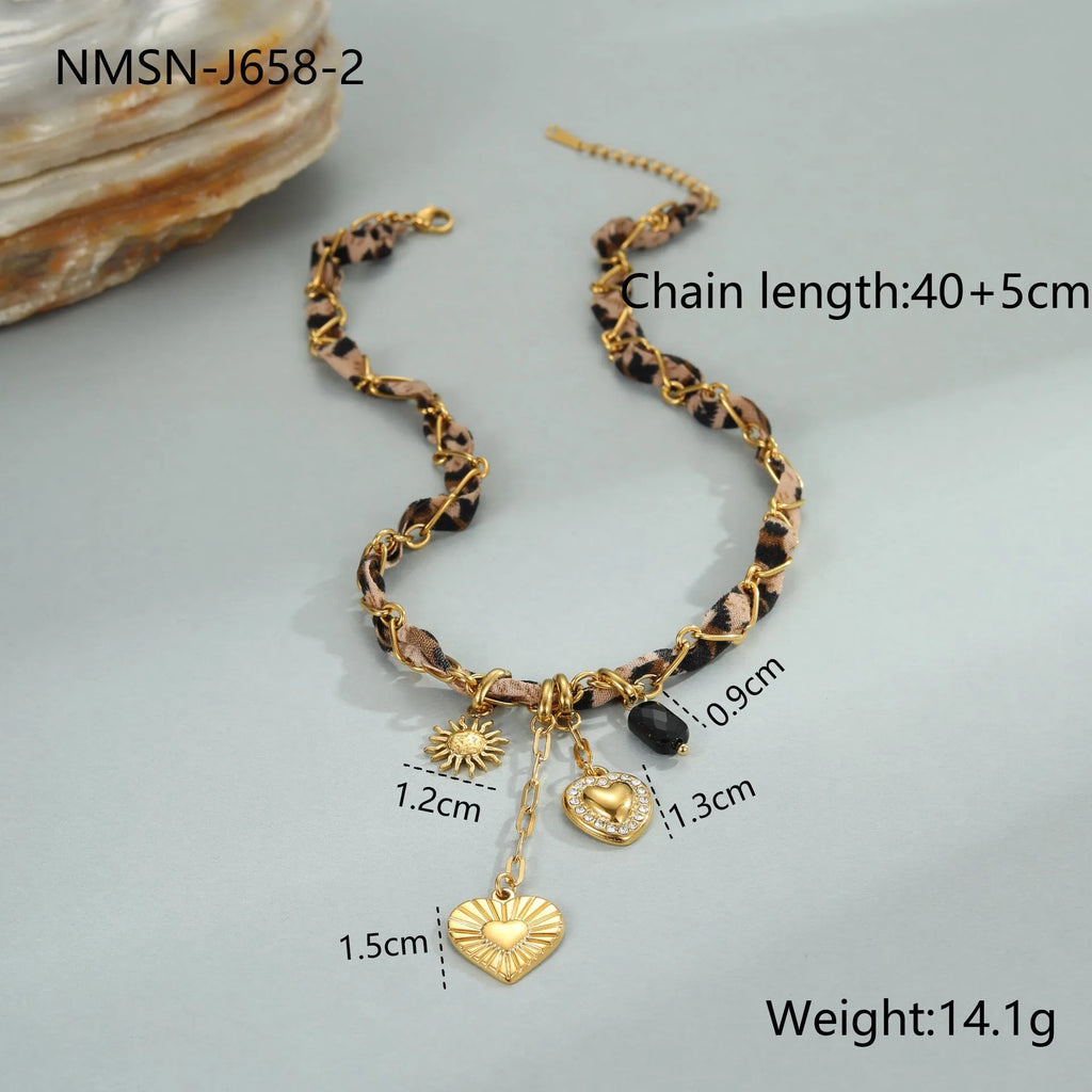 Geometric leopard love pendant on stainless steel chain with 18K electroplated finish