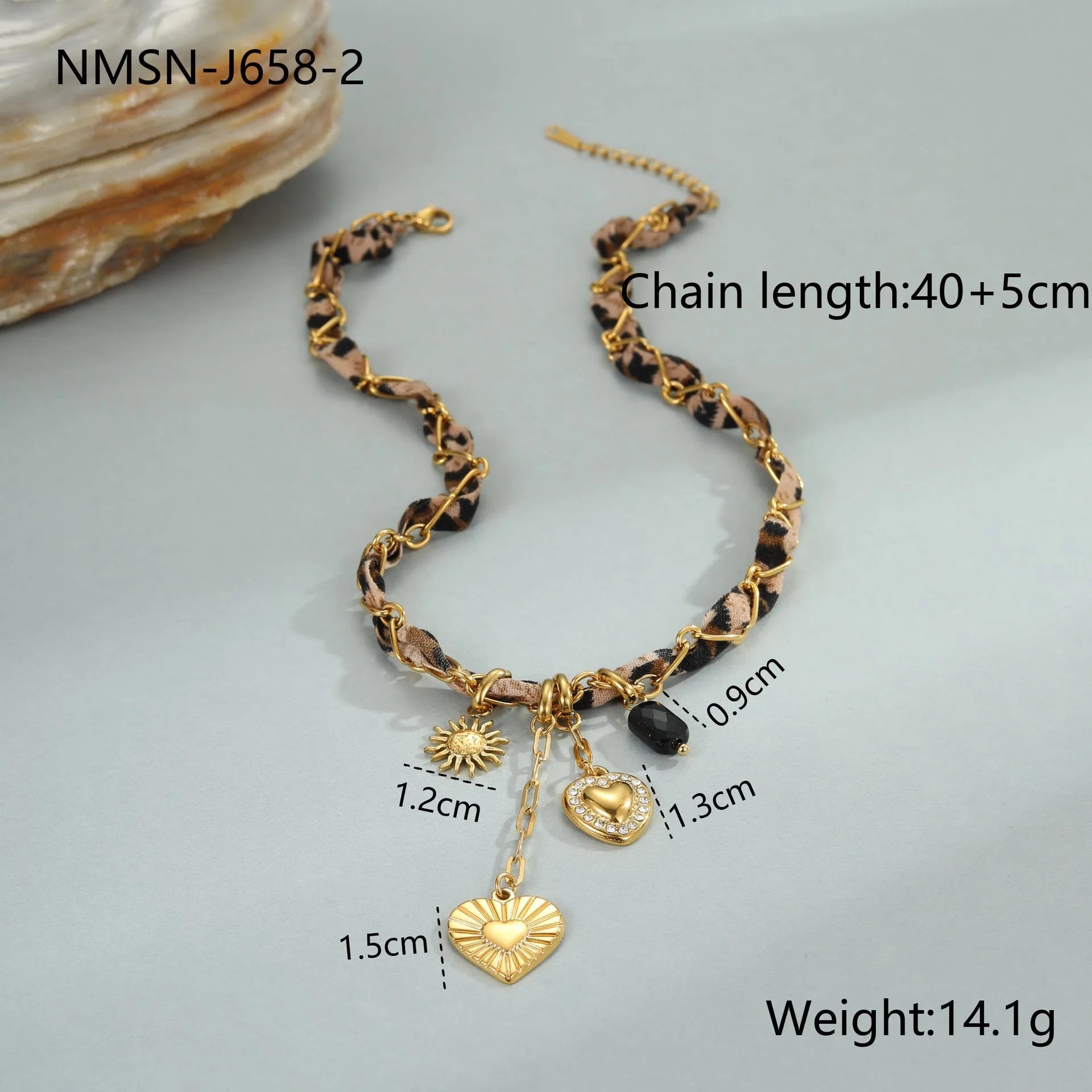 Geometric leopard love pendant on stainless steel chain with 18K electroplated finish