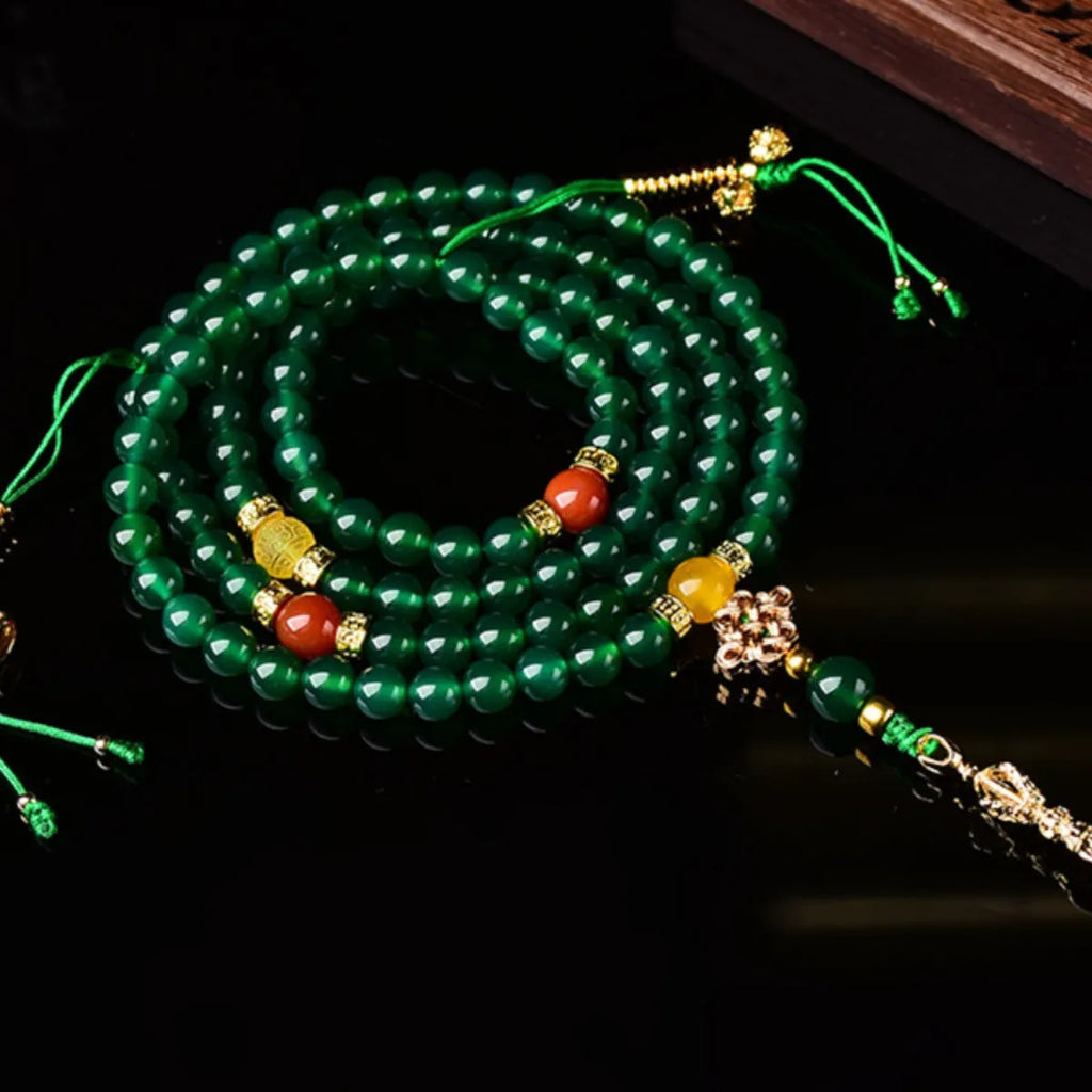 Brazil natural green agate multi-circle bracelet in 6mm, 8mm, and 10mm bead sizes.