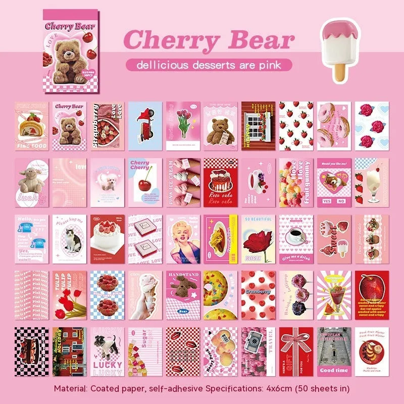 American retro cartoon sticker book with 50 sheets of 4x6cm journal decoration stickers