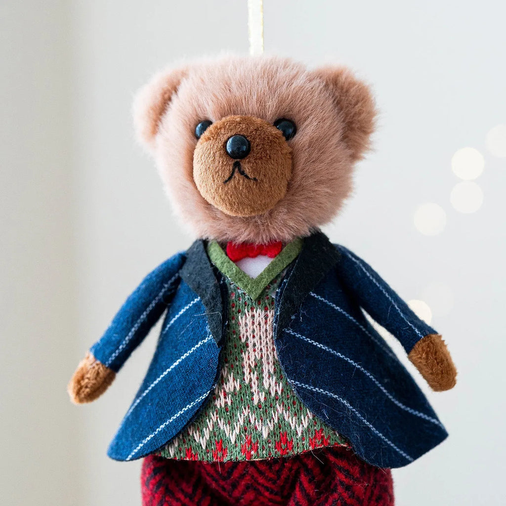 Gentleman and princess plush bear doll couple in matching cotton suit plaid fabric