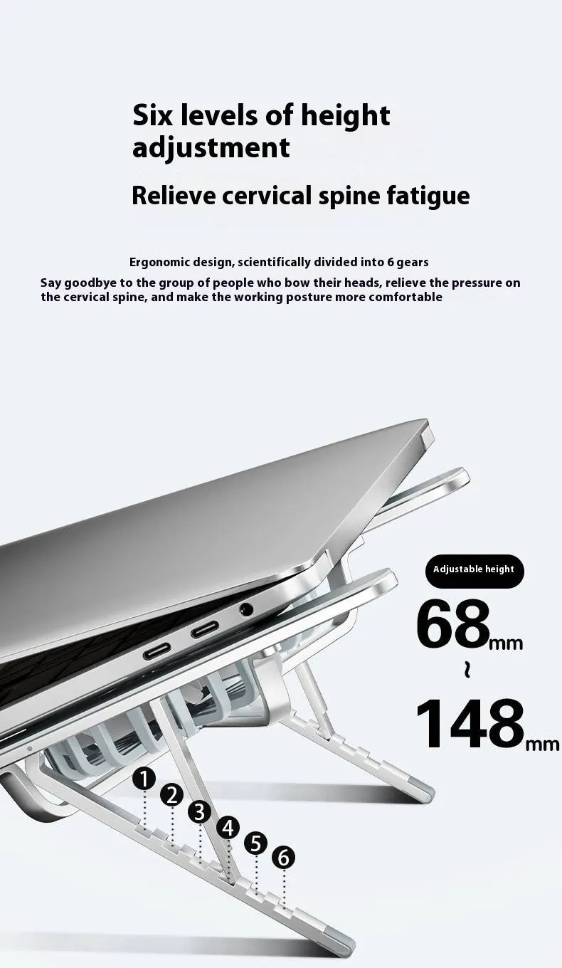 Aluminium alloy laptop cooling stand with dual fans and adjustable height mechanism, shown in silver colour