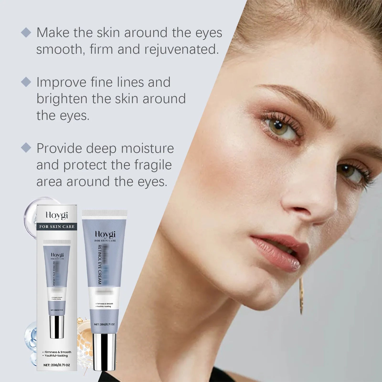 A single 20g tube of retinol soft moisturising eye cream on a white background.