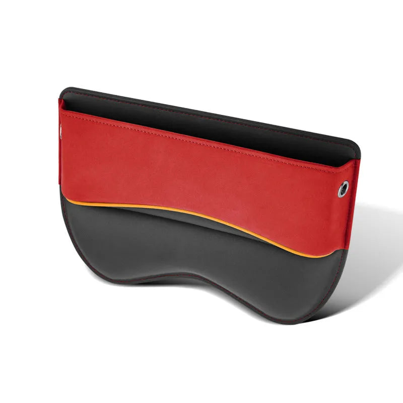 Leather car seat storage box in one of five colours: black, brown, beige, green, or red.