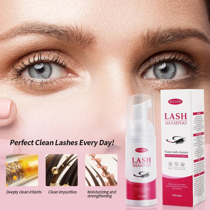 60ml lash shampoo mousse bottle with applicator brush for eyelash cleaning