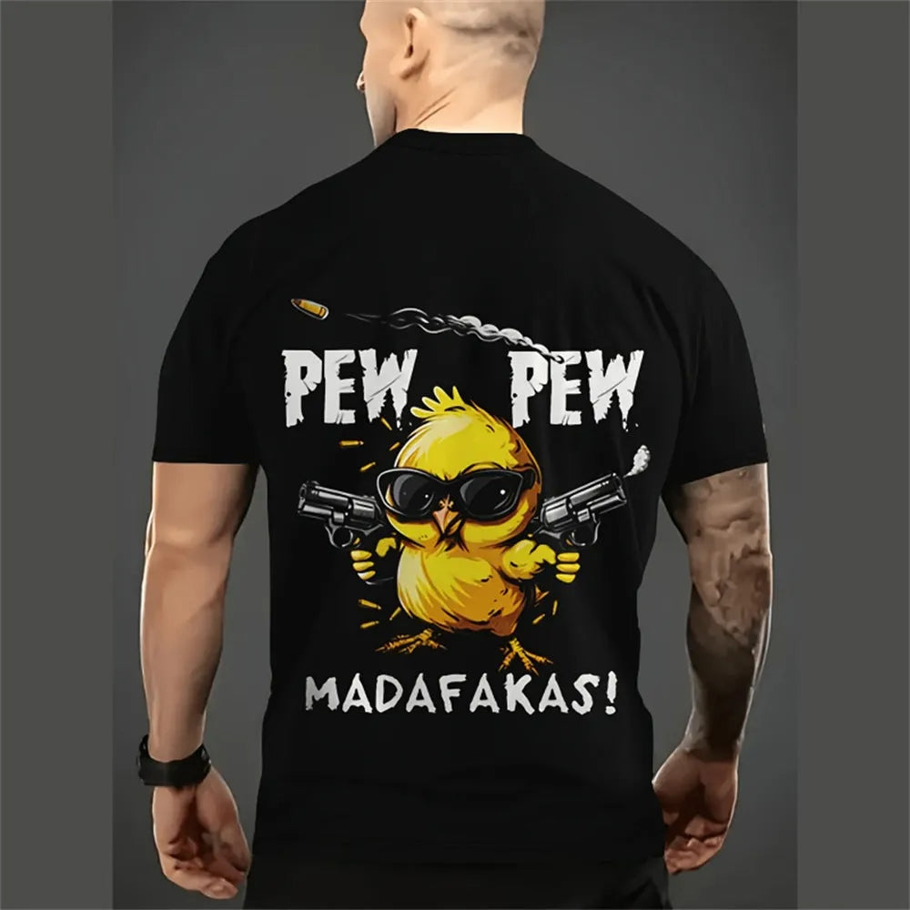 Men's loose casual T-shirt with 3D printed cartoon pattern and short sleeves