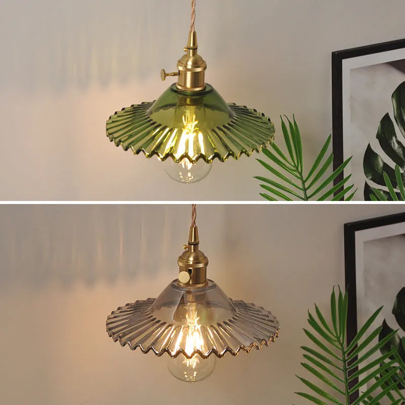 Retro brass lotus wall lamp with copper body and glass shade in 22cm diameter