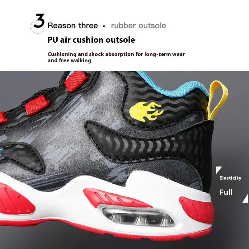 Children's basketball shoes with rotating button fastening in multiple colour options
