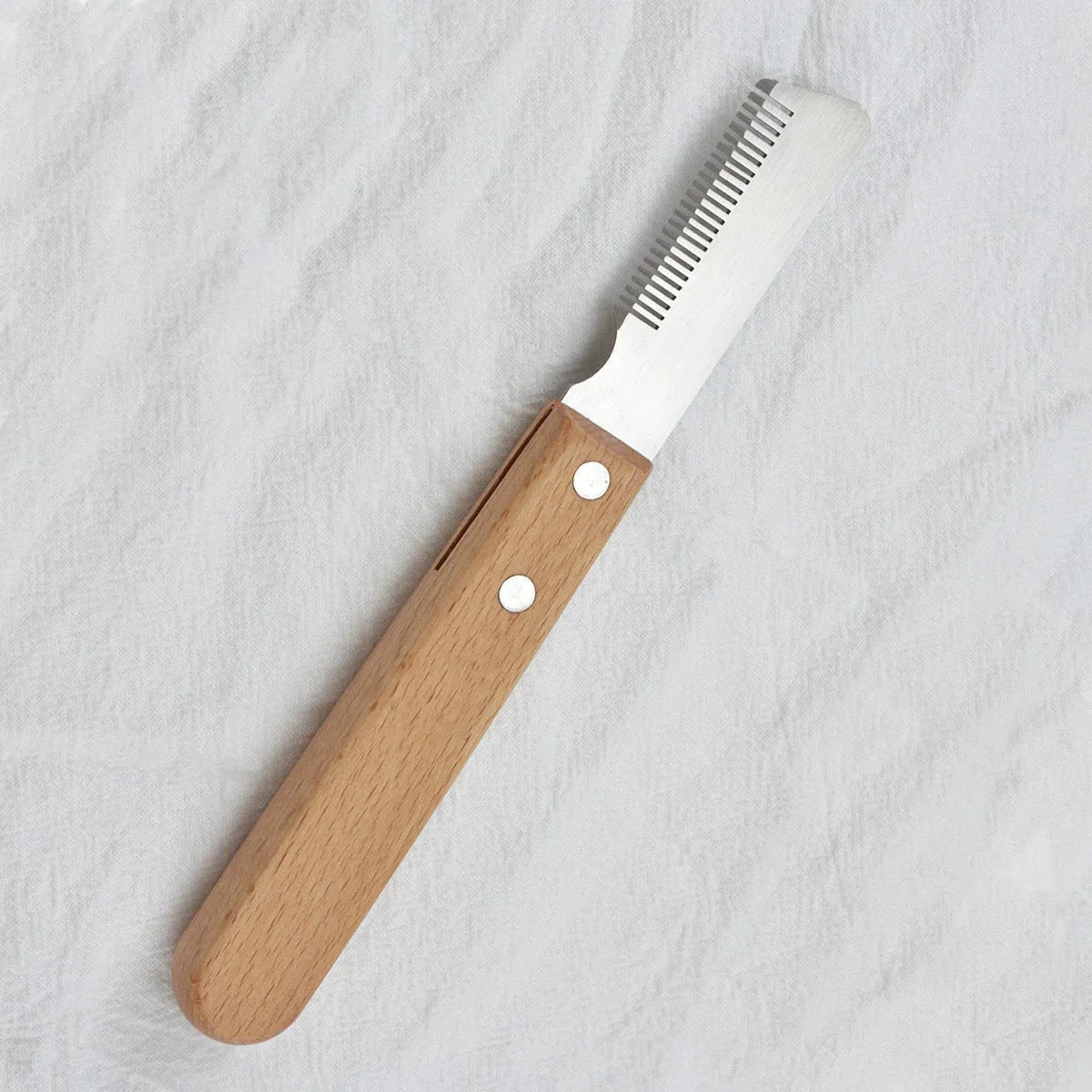 Pet stripping comb with wood handle for removing floating hair from cats and dogs