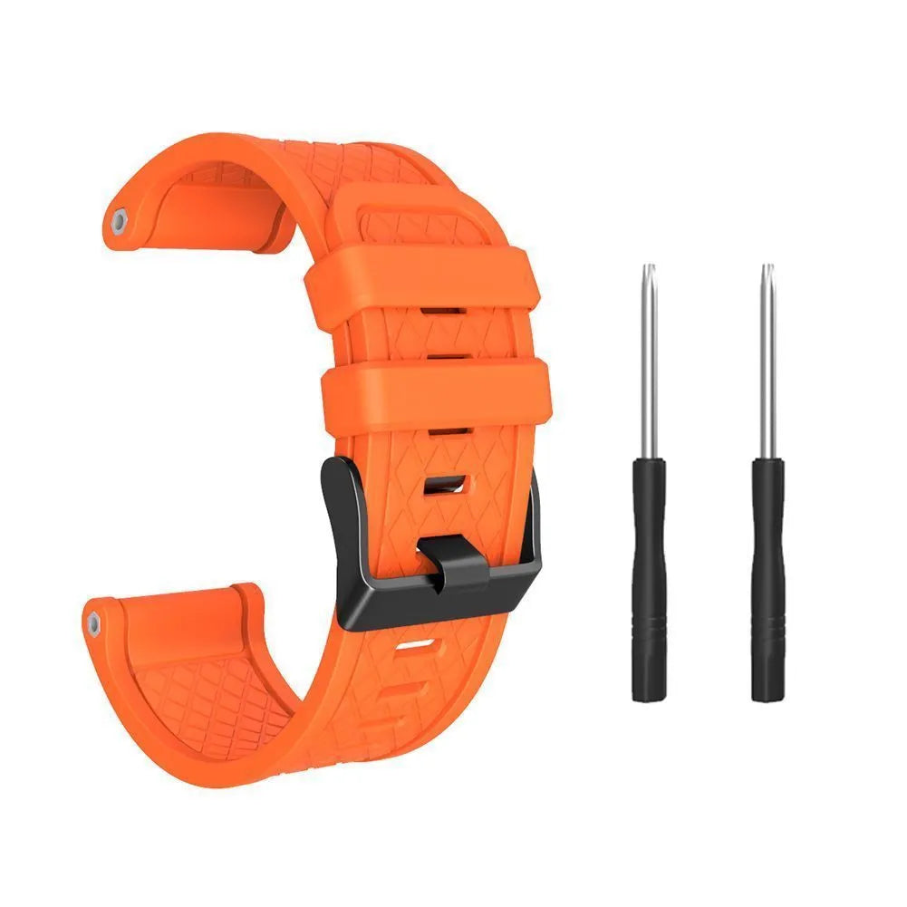Black silicone watch strap with stainless steel buckle for Jiaming watches, 26mm width