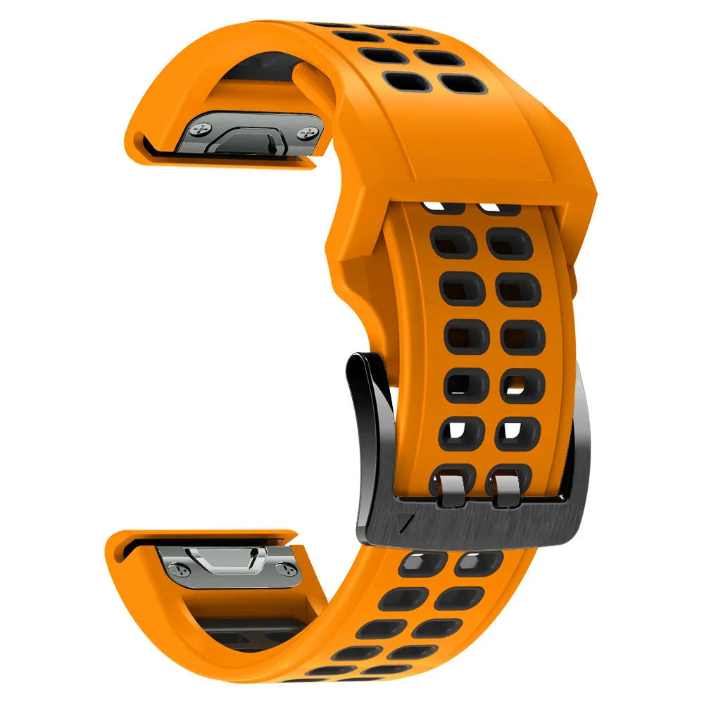 Two-colour silicone watch strap with quick-release pins and pin buckle in sport style