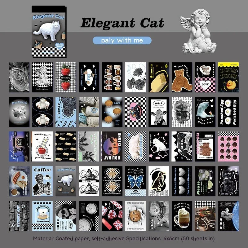 American retro cartoon sticker book with 50 sheets of 4x6cm journal decoration stickers